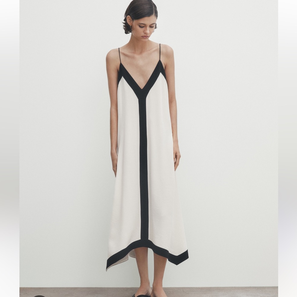 Massimo Dutti Asymmetrical Black and Cream Dress